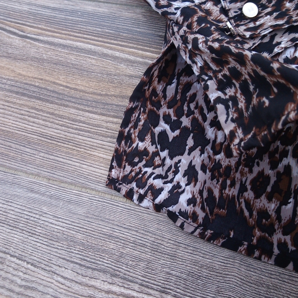 Notations Button Down Front Silky Sheer Leopard P… - image 8